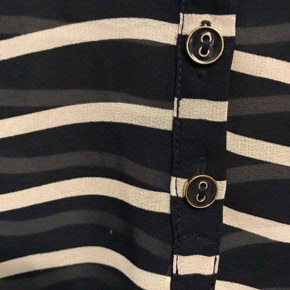 A.N.A. NAVY/WHITE‎ V-NECK SHEER BLOUSE SIZE MP-EUC - Picture 4 of 6